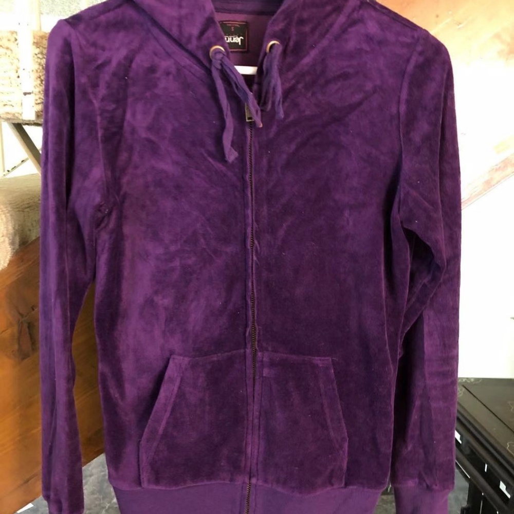 Purple velvet hooded jacket